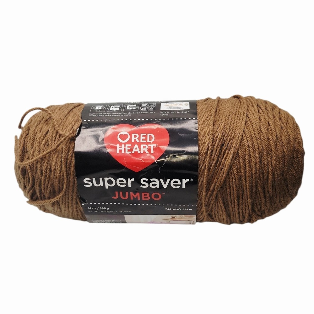 Red Heart Super Saver Jumbo Yarn Cafe Latte 744 Yds 14oz Acrylic Brown Skein